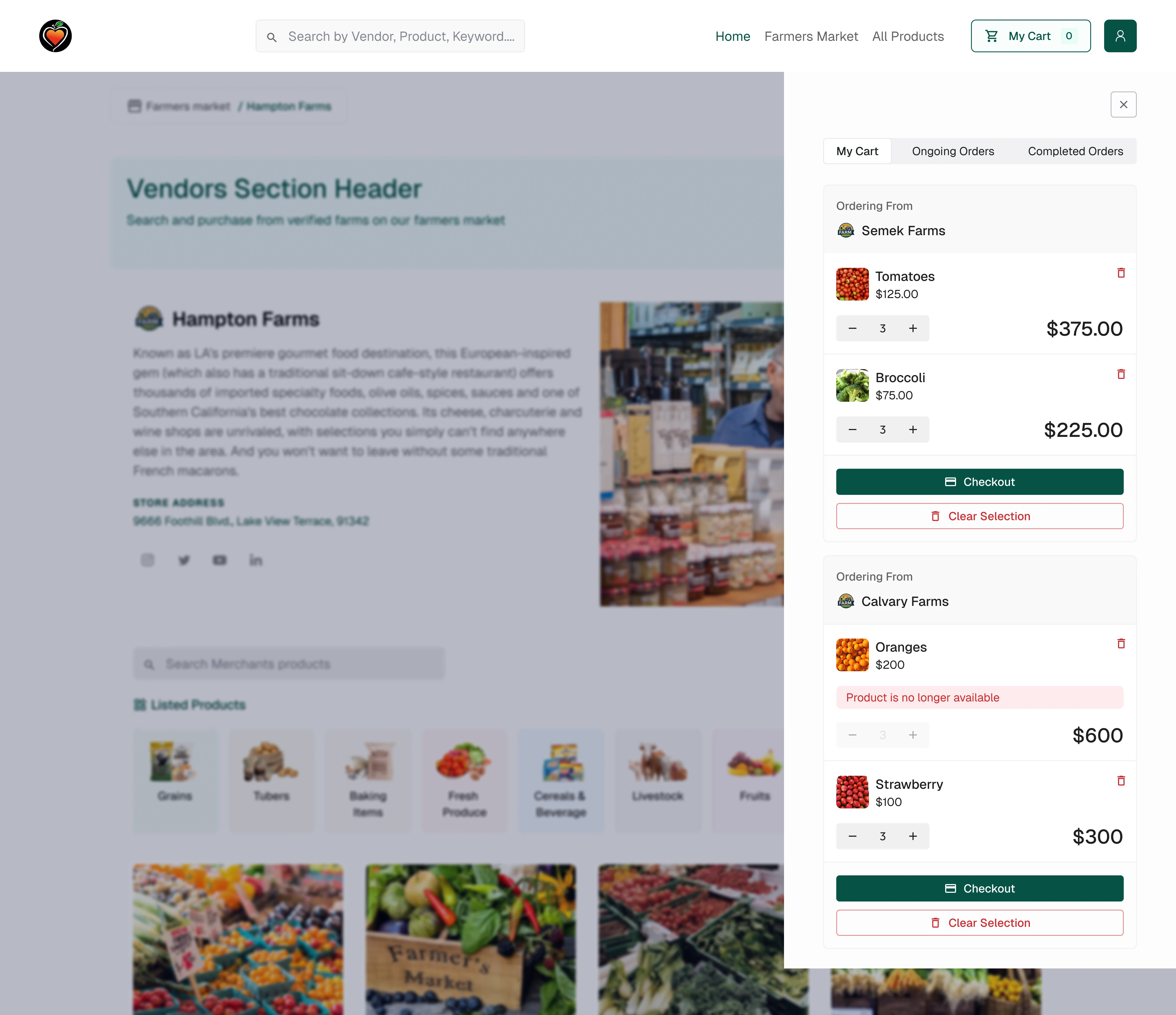 Checkout flow showing pickup and delivery options